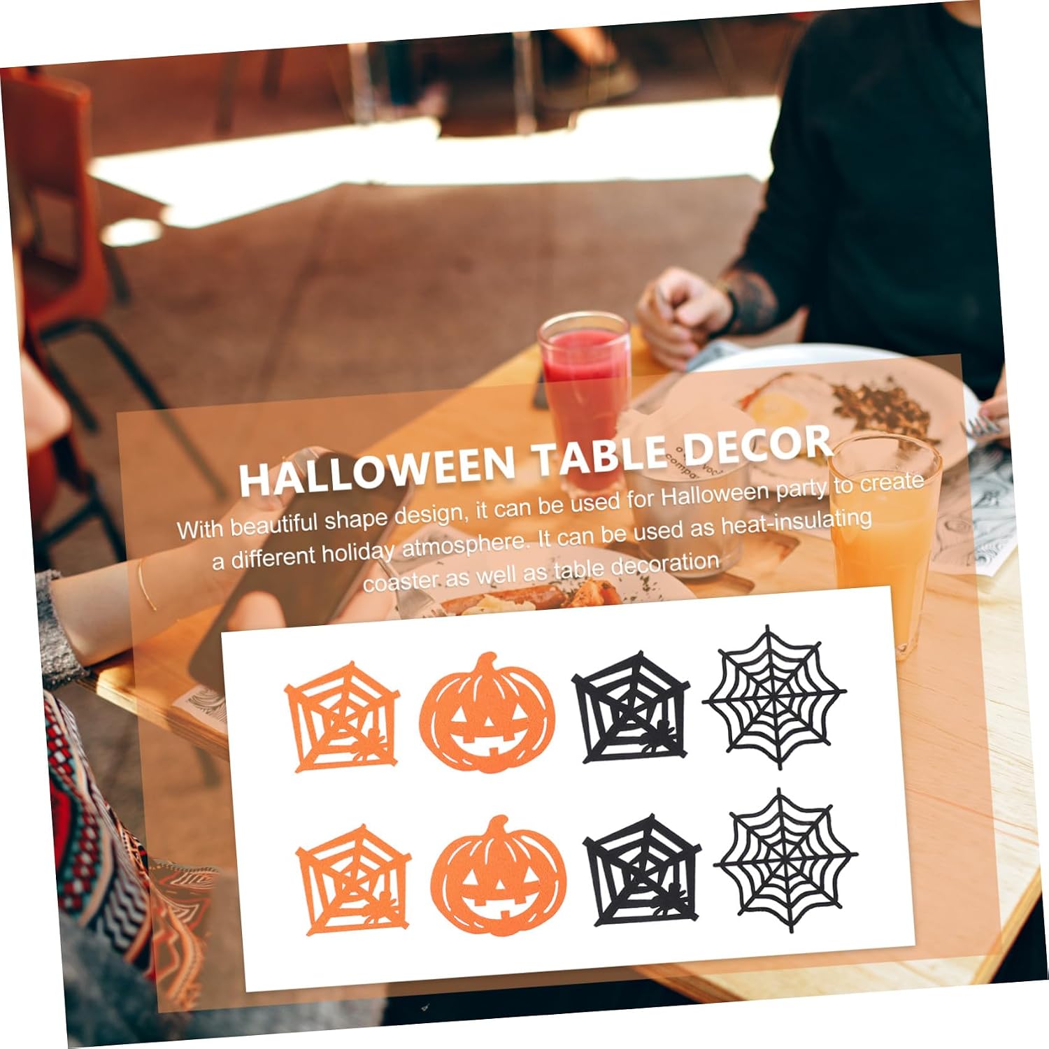 Operitacx Halloween Felt Coasters Set 8pcs Pumpkin and Spiderweb Heat Insulation Cup Mats Party Drink Cup Mats Table Decor for Halloween Supplies