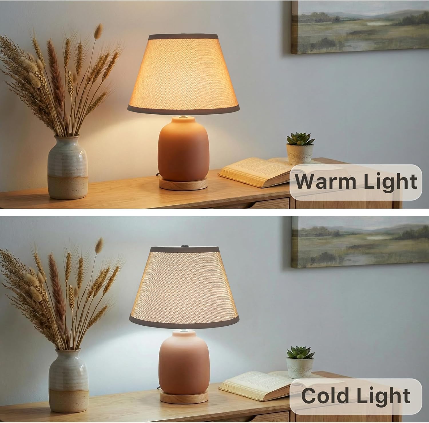 Brown Empire Lamp Shades Set of 2, 5.9" × 9.8" × 6.7" Natural Linen Lampshades for Small Table Lamps, Spider Fitter Replacement Lamp Shades, Bulb Clip Adapters Included, No Assembly Required
