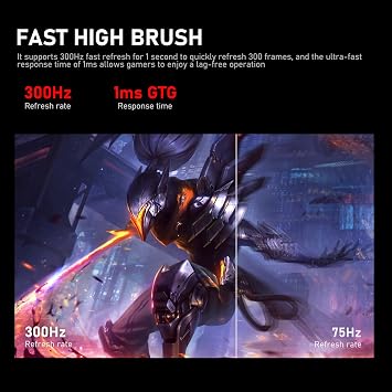 Gawfolk 24.5 Inch PC 300Hz Gaming Monitor, FHD 1080p screen,Adaptive Sync,1ms without Bezel, 98% sRGB, 178 Angle View, Built-in speaker,HDMIDisplayPort, Compatible with wall mounting 75*75MM-Black