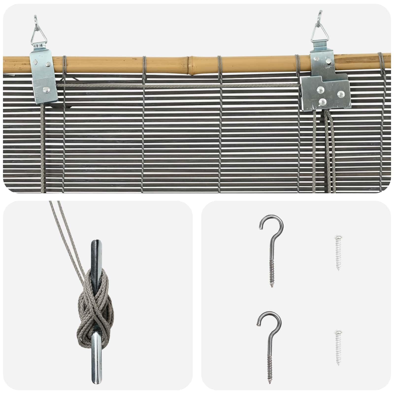 Store enrouleur en bambou gris 130 x 220 cm - Protection solaire