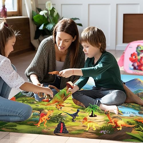 Miniatura 5 de IKRUZZI Juguetes de dinosaurios para niños de 3 a 5 años, 12 paquetes de figuras realistas de dinosaurios con bolsa de hombro, tapete de juego de
