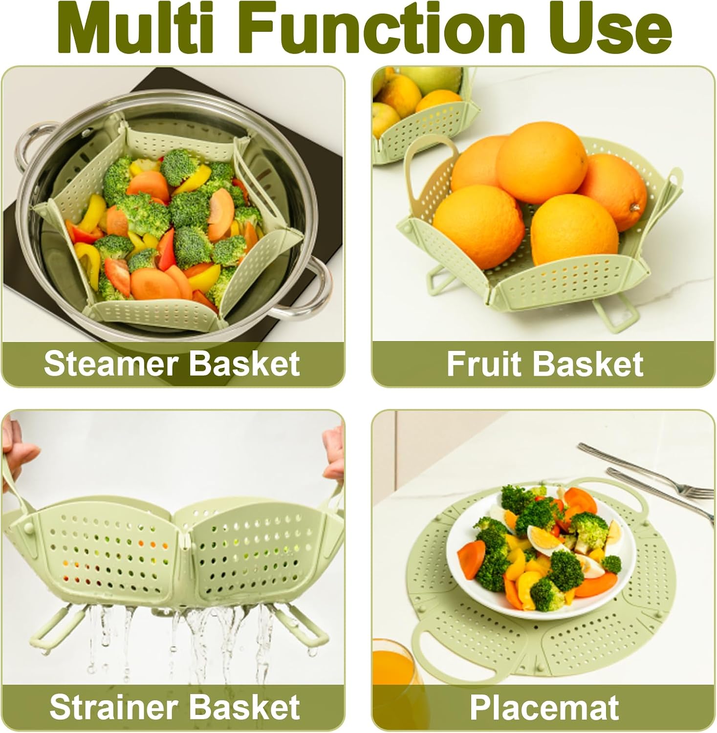 Large Collapsible Silicone Steamer Basket, Expandable for Pot,Non Slip Feet