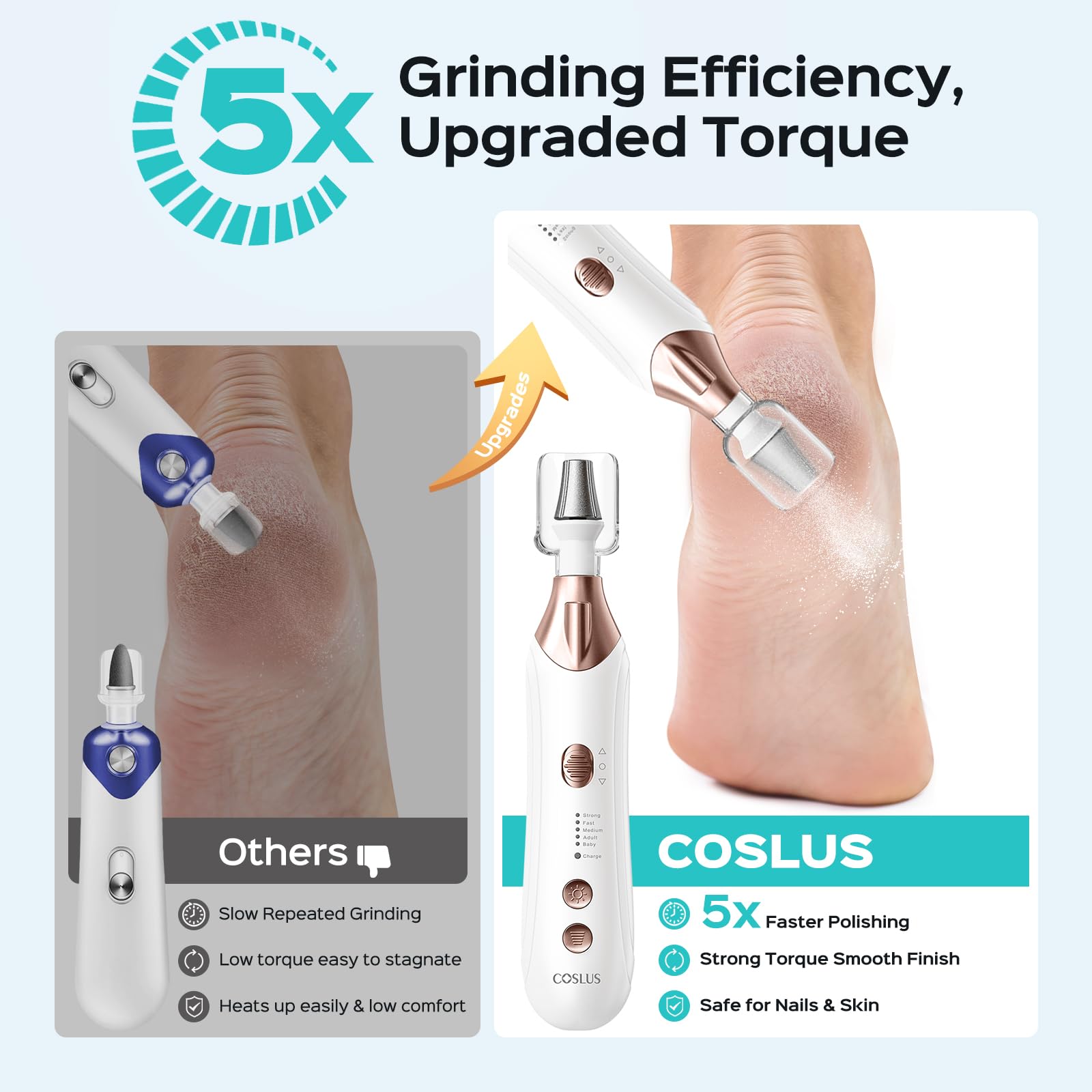 Kit profesional de manicura y pedicura, lima de uñas eléctrica 5 en 1 para el cuidado de las uñas de los pies, amoladora más ancha para uñas gruesas, inalámbrica, 5 velocidades, para hombres 2