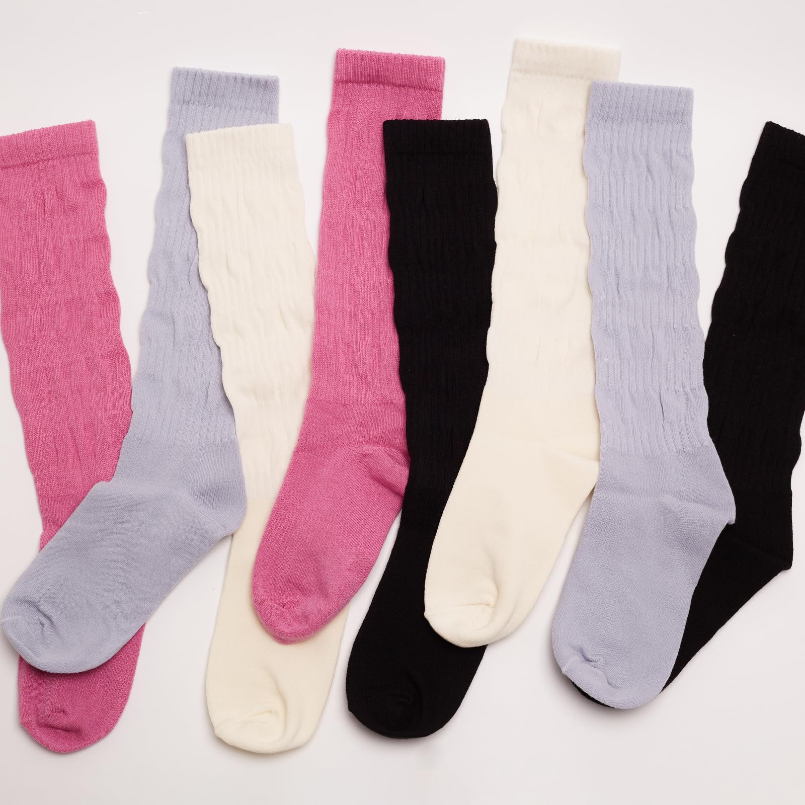 Calcetines a rayas hasta la rodilla para mujer, 4 pares, negro+azul+blanco+rosa, talla única