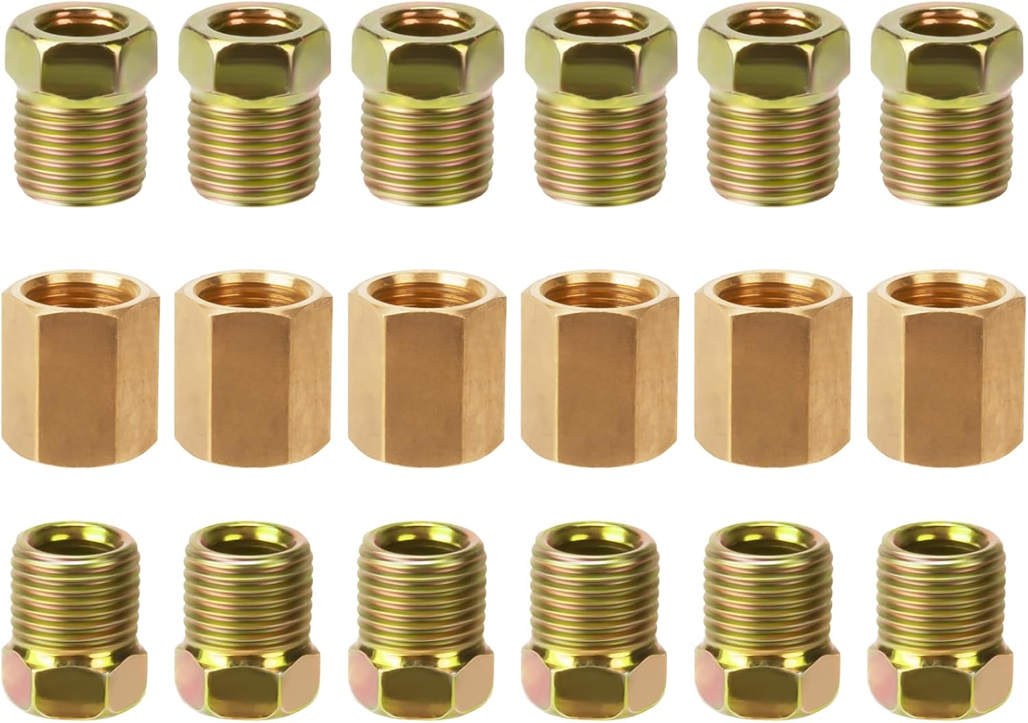 3/16 Brake Line Pressure Fittings, 12 Pieces 3/8 Inch-24 Threads Brass Brake Line Fitting Assortment for 3/16 Inch Brake Line Tube (4 Unions, 8 Nuts)