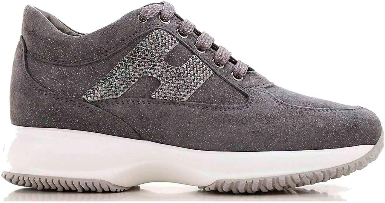 Sneaker Hogan Interactive Uomo In Pelle Nero-grigio, Suola Rialzata 2 Cm, Made In Italy