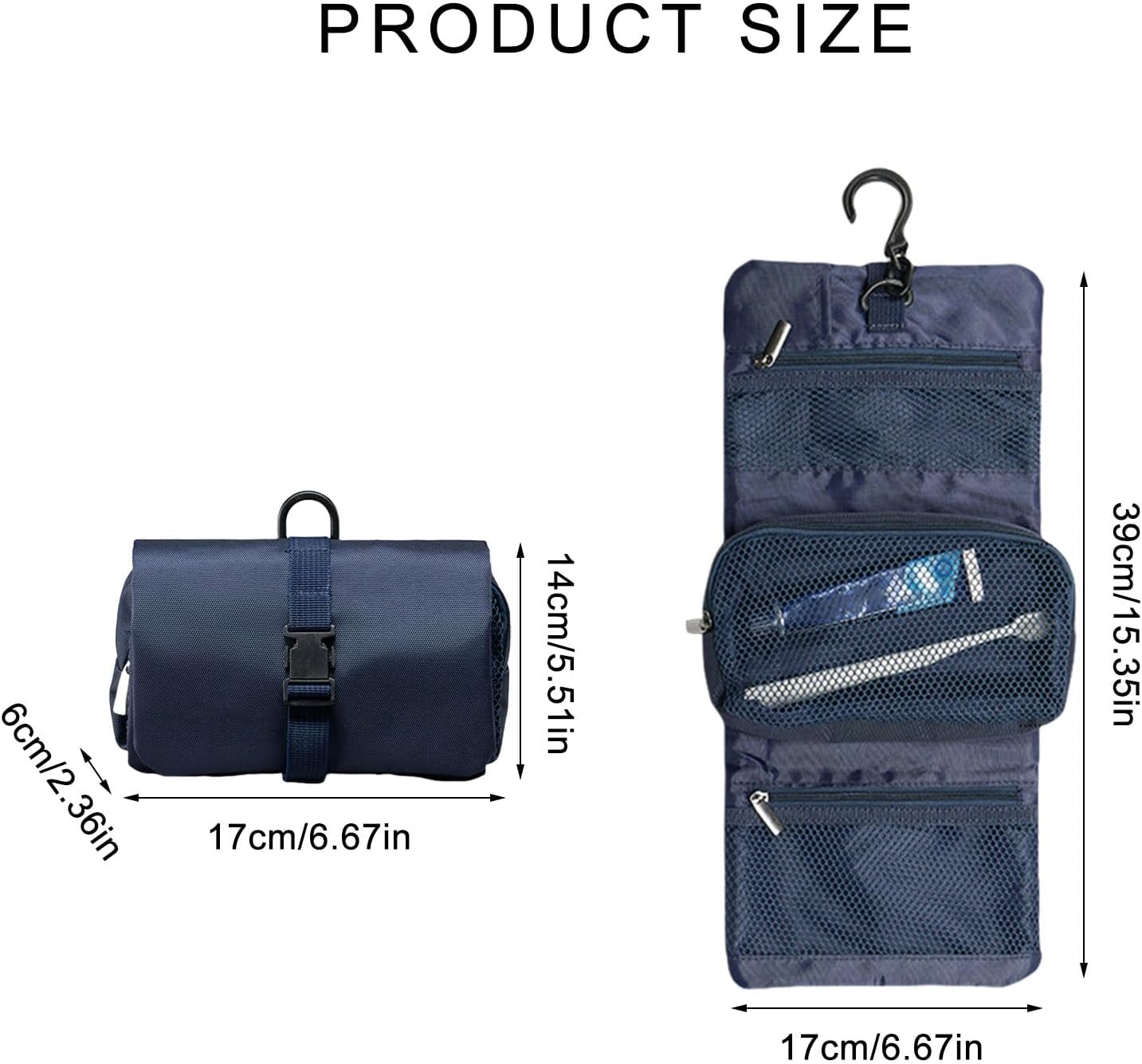 Space Saving Foldable Toiletry Bag with Clasp Oxford Cloth Makeup Organiser Large Hanging Cosmetic Holder Travel Accessory image 3