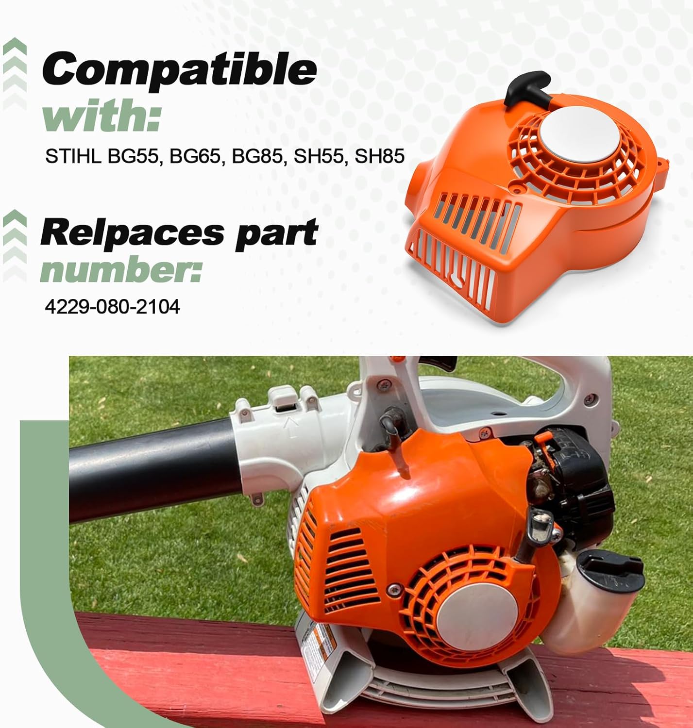 Recoil Pull Rewind Starter Assembly with Replacement Pull Cord and Handle Compatible with STIHL BG55 BG65 BG85 SH55 SH85 Blower Replace 4229-080-2104