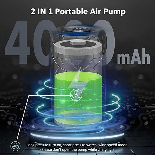 Miniatura 3 de Bomba de aire portátil 2 en 1 Mojimdo 4000 mAh recargable mini bomba de aire para inflables, inflado de 300 lminuto y desinflado de 4.5 kPa para