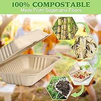 Vista 5 de greensight Recipientes de comida para llevar de 9 x 6 pulgadas, paquete de 75 contenedores desechables para llevar, cajas compostables para llevar