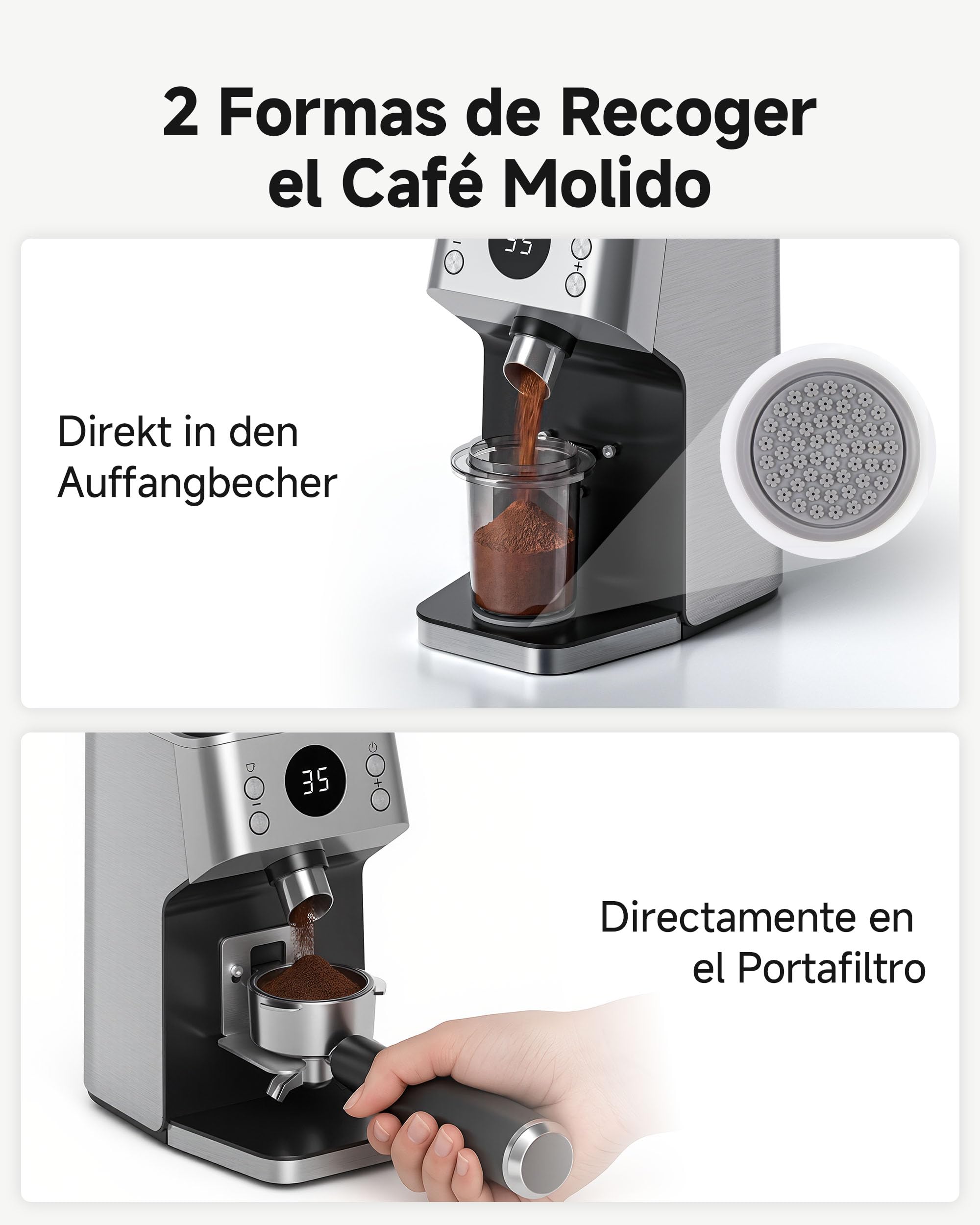AAOBOSI Molinillo de Café Eléctrico, 45 Niveles, Muelas Cónicas de Acero | Sistema Antiestático Plasma, memoria, tiempo/tazas programables, depósito de 300 g, para espresso y café filtrado