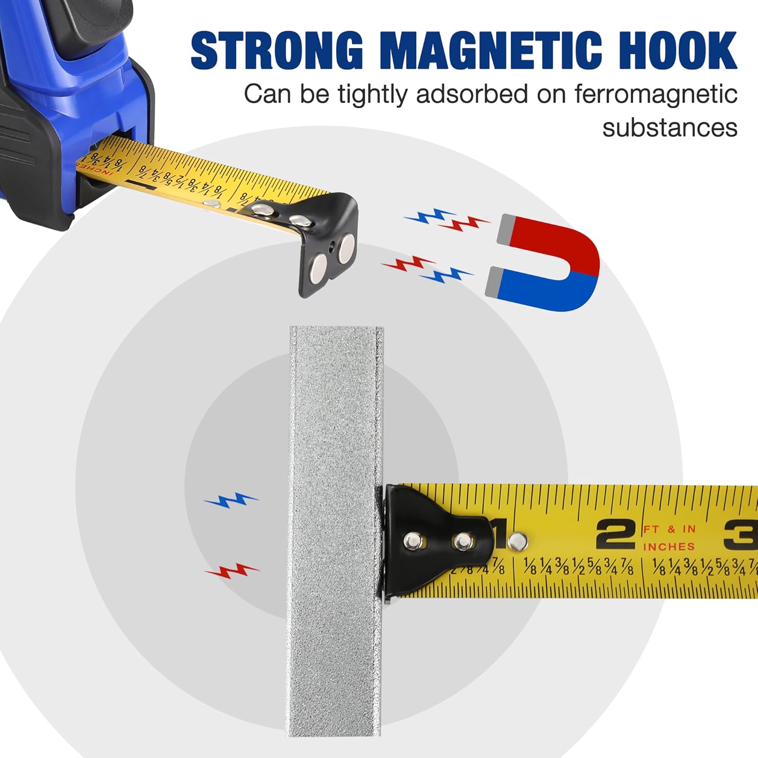 WORKPRO 25FT Auto-Lock Tape Measure, 1/8 Fractions Easy Read Measuring Tape, Double Retract Measurement Tape Accuracy 1/32 for Engineer,with Magnetic Hook, Rubber Protective Casing