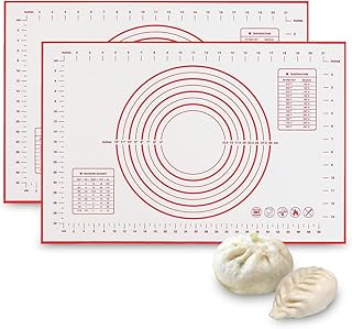 Non Stick Silicone Pastry Mat Baking with Measurement,  Counter Mat, Dough Rolling Mat,24 x 16 Inches Red（pack of 2） (ML7001)