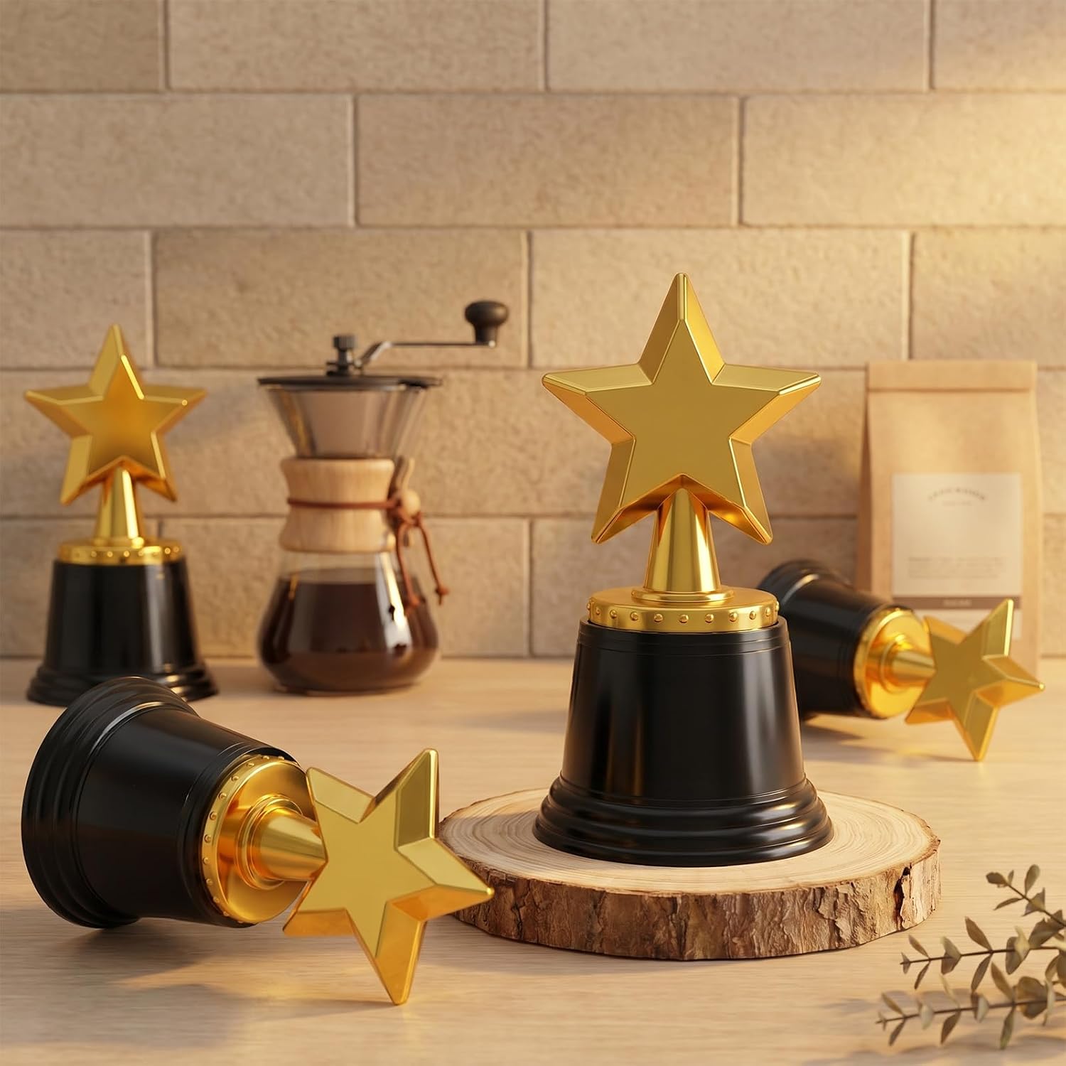 30 Pcs Small Gold Trophy Award, 4.5 Inch Plastic Star Trophy Bulk for Classroom Rewards, Sports Tournament Prizes, Hollywood Event Props