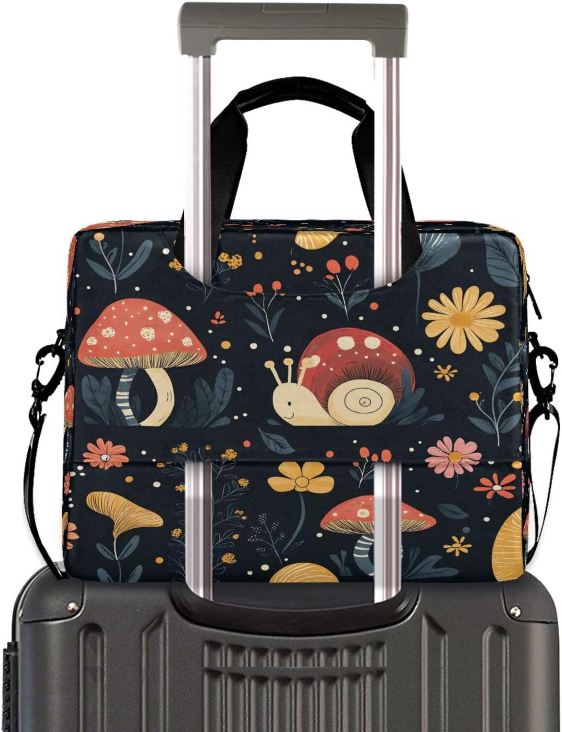 Cute Snails Mushrooms Flower 15.6 Inch Laptop Bag Briefcase for Business, Water-Resistant Computer Bag Fits 14-16 Inch Notebook for Men Women, Office Travel Work Backpack