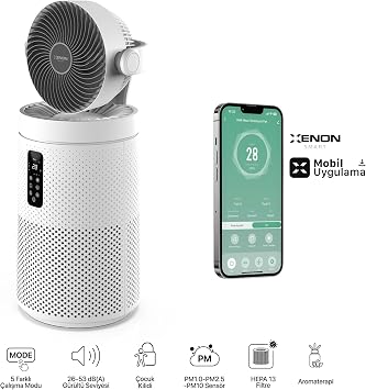 Xenon Smart Hava Temizleyici | Mobil Kontrol Hepa 13 Filtreli Fanlı Wifi Hava Temizleme Cihazı X7422 (Beyaz)