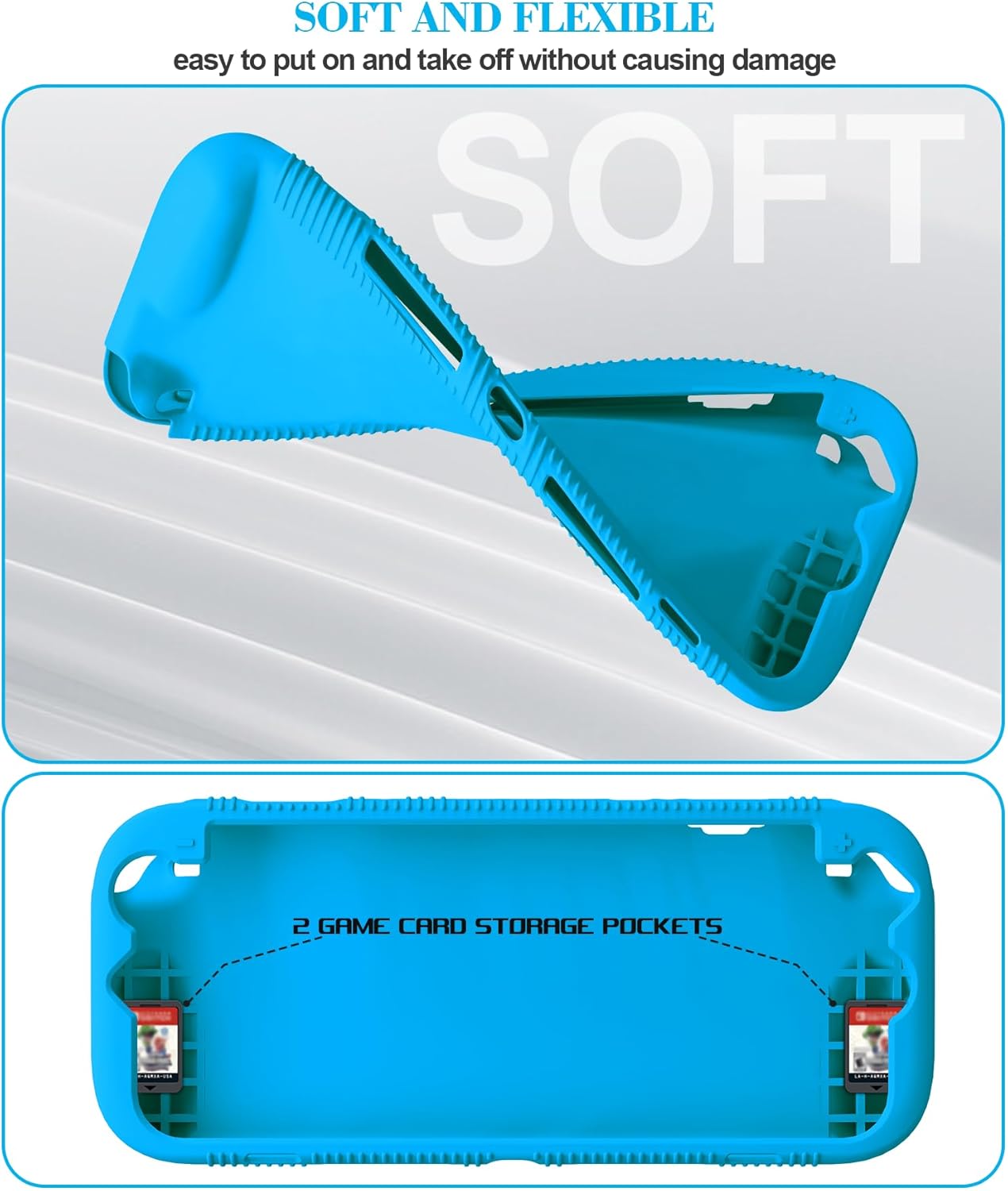 Protective Silicone Case Compatible with Nintendo Switch 2, Shockproof Cover for Nintendo Switch 2 with Tempered Glass Screen Protector,Ergonomic Grip Case for Switch 2,2 Game Card Slots (Blue) - Image 5