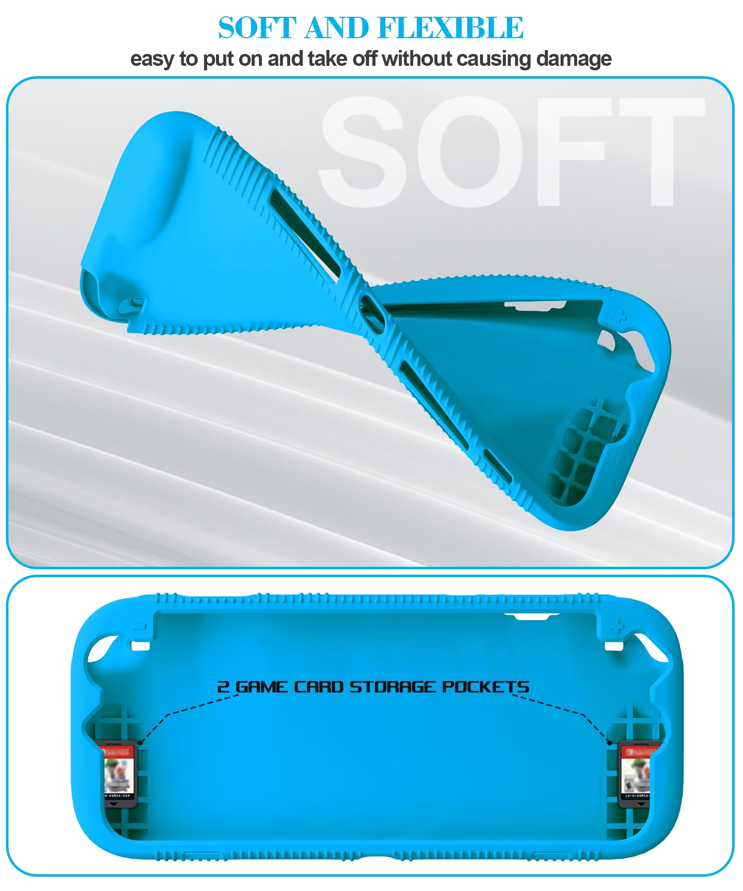 Teyomi Funda protectora de silicona compatible con Nintendo Switch 2, Carcasa para Nintendo Switch 2 con protector de pantalla de vidrio templado, Estuche con agarre ergonómico (Azul) - 5