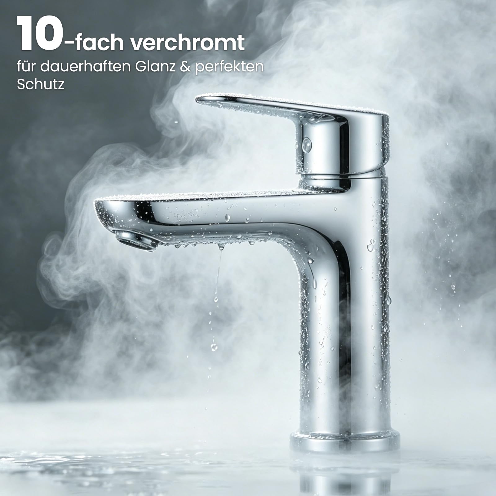 CECIPA Wasserhahn Bad Bleifrei, Waschtischarmatur mit Auslauf Höhe 10cm | Hochdruck Waschbecken Armatur, Einhebelmischer, Keramikkartusche, Wassersparend, Energiesparend, mit 60cm Anschlussschläuchen