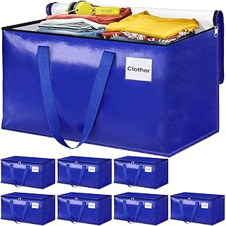 Moving Bags, Storage Bags with Sturdy Handles and Heavy Duty Zippers, Storage Totes for Space Saving, Moving & Storage, Collapsible Moving Supplies(88L, 8-Pack, Blue)