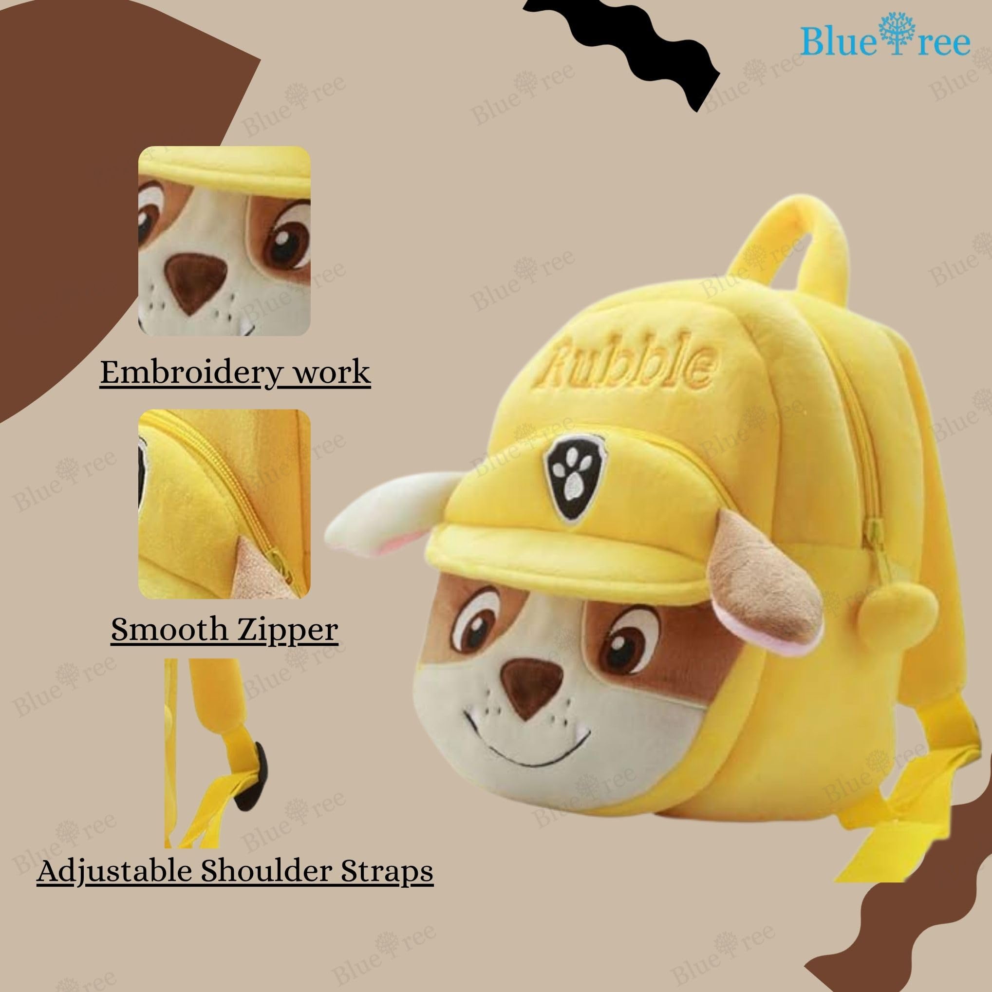blue tree School Bag for Cute Kids for (1-5 Years), Preschool Soft Plush Yellow Rubble Unicorn Bag for toddlers, Mini Cartoon Backpack for Girls 1