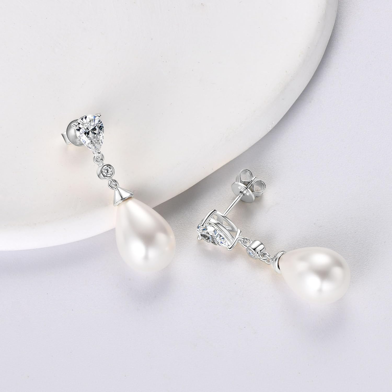 925 Sterling Silver Pearl Drop Earrings for Women, June Birthstone Long Dangle Pearl Jewelry Gifts for Her - Image 2