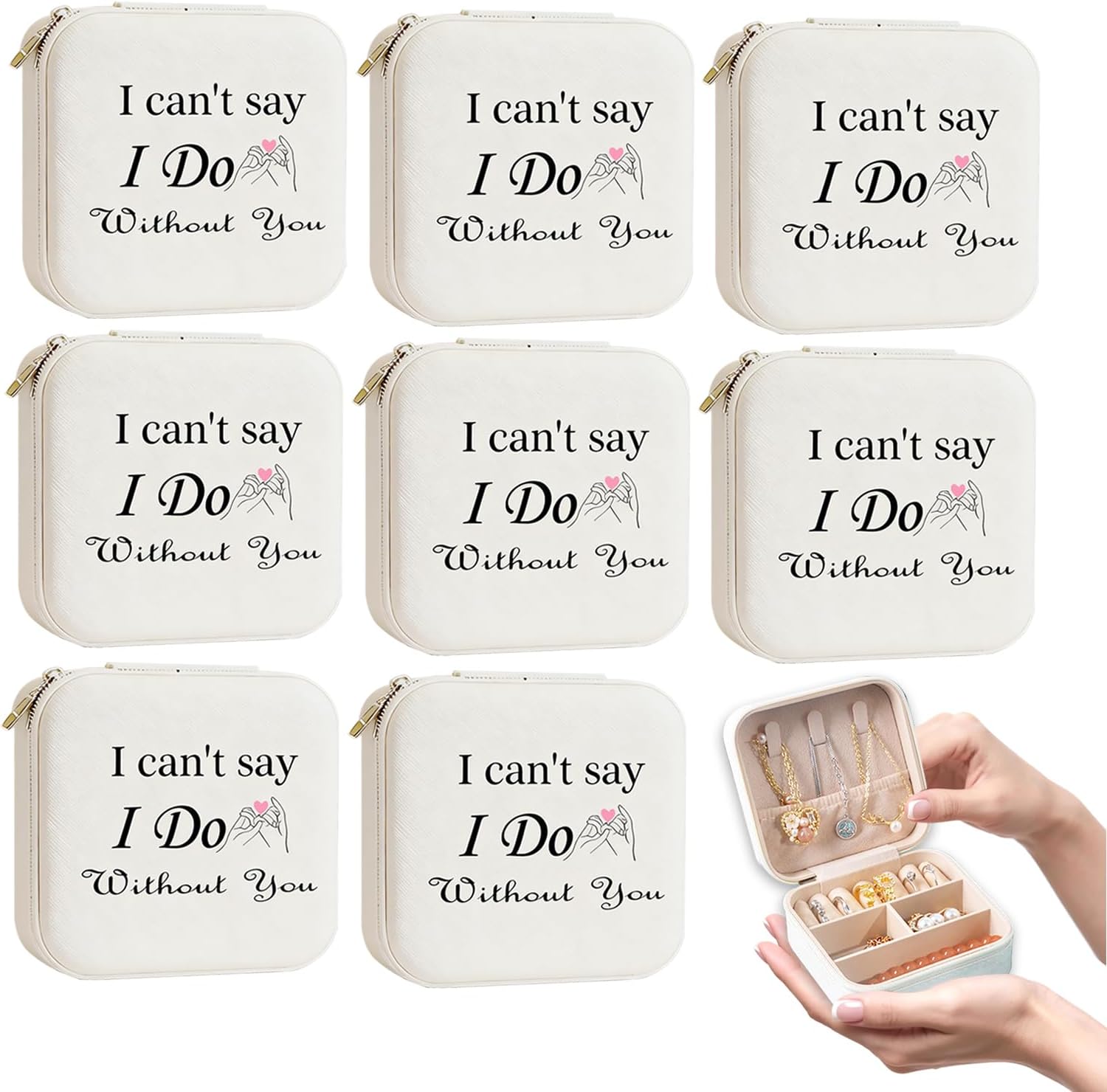 Jewelry Boxes For Bridesmaids 8 Pcs, Portable Travel Jewelry Case For Women, Ring Earring Organizer With I Can'T Say I Do Without You - Perfect Bridesmaid Wedding Gifts