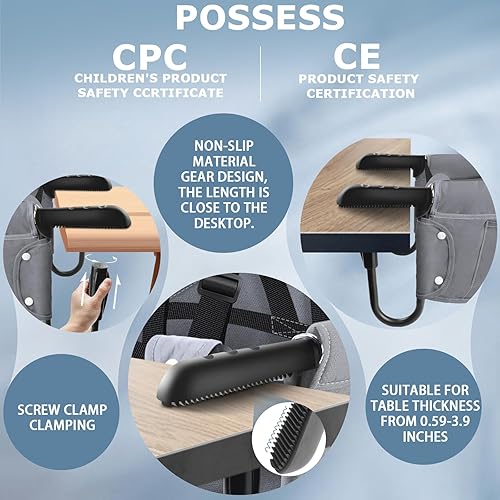 Miniatura 6 de Silla alta para bebé, silla alta con gancho, silla alta portátil para viajes, silla alta para mesa, portátil y plegable, adecuada para la familia y