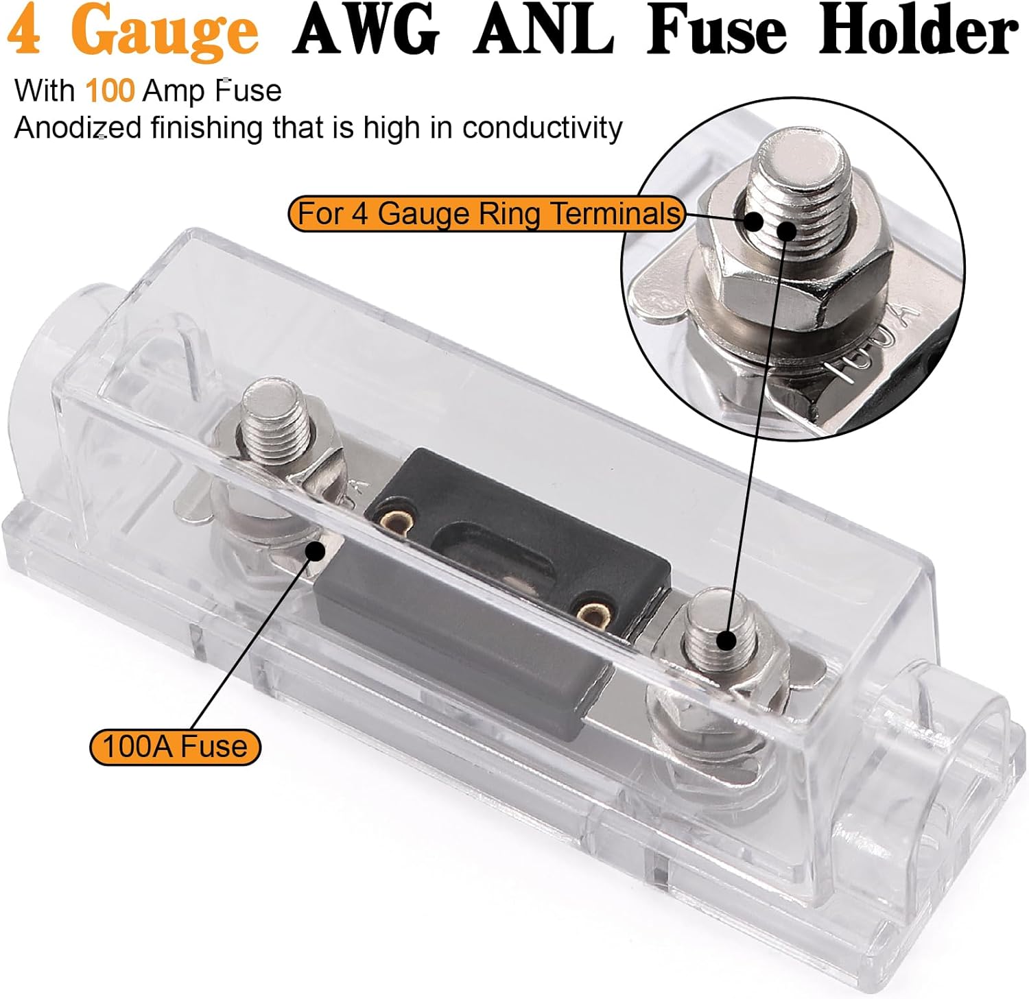 4 Gauge Wire Copper Clad Aluminum CCA 50FT Black/Red with 4ga Lugs,100A ANL Fuse Holder,50FT 1/2 inch Cable Split Sleeving,Self Adhesive Mounts Zip Ties Kit