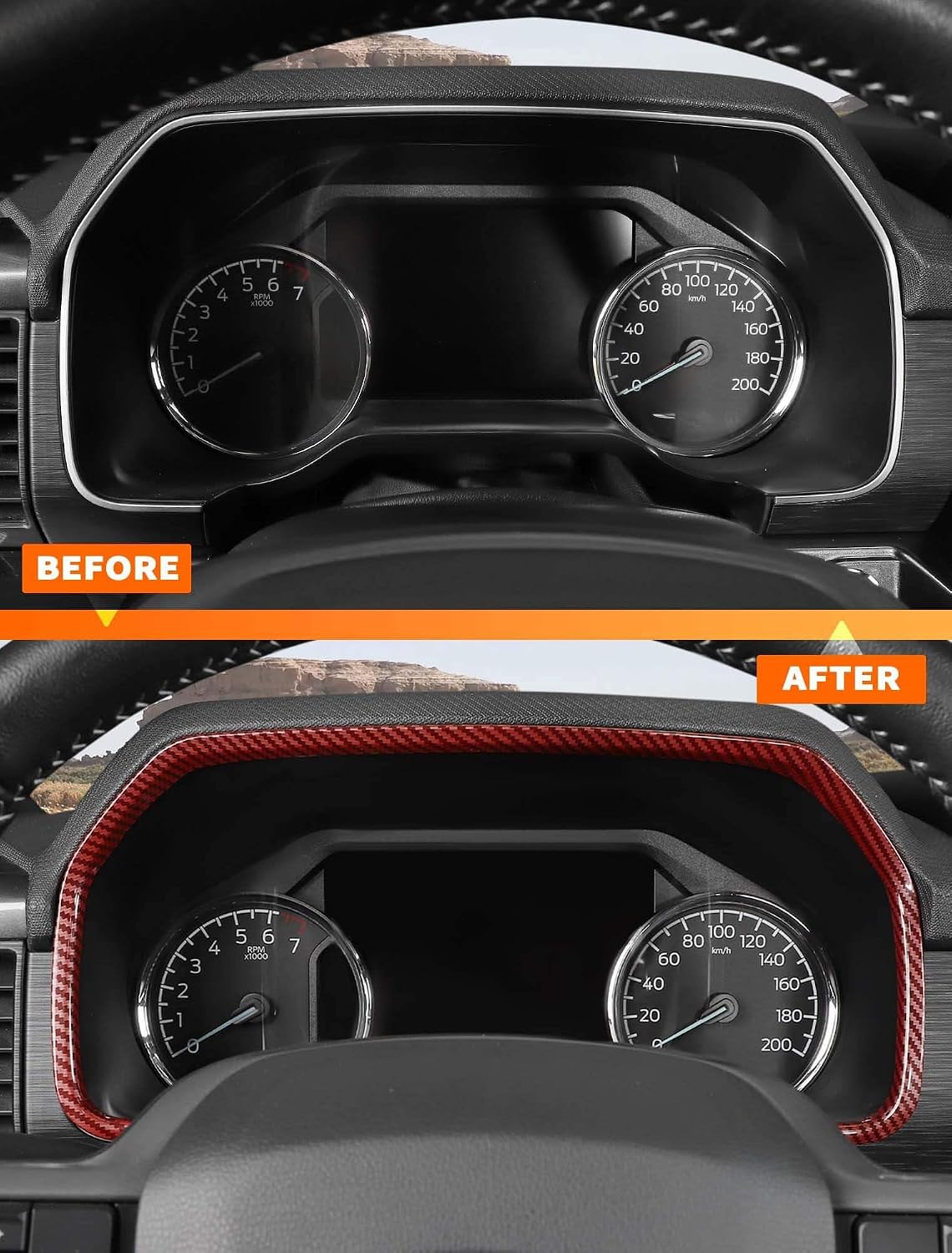 Savadicar Red Carbon Fiber Interior Accessories - Instrument Panel Bezel Trim Cover for Ford F150 (2021-present) - Premium Texture Interior Decor Upgrade Option, 1 PC