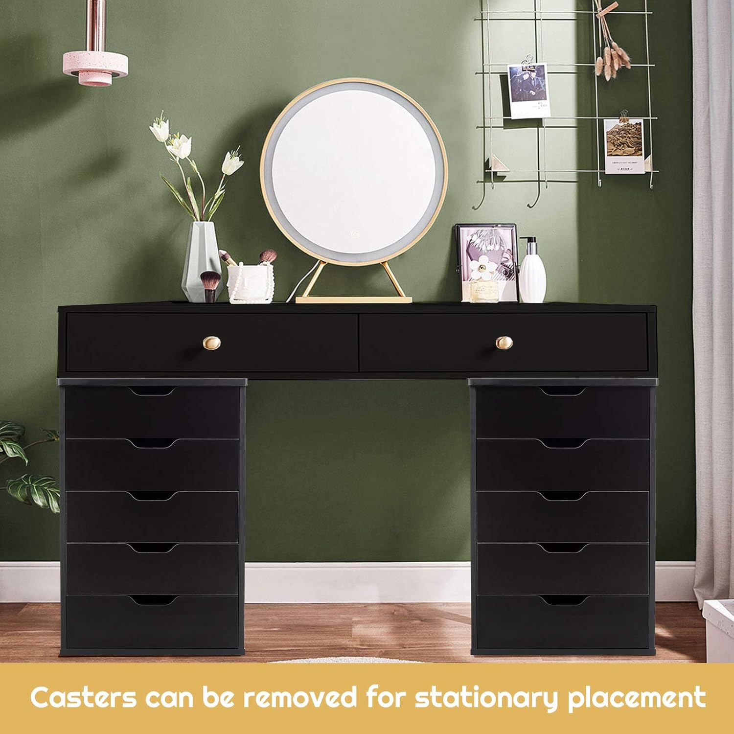 5 Drawers File Cabinet, Vertical Filing Cabinet for Home Office, Mobile Under Desk Office Storage Cabinet with Wheels, Modern Chest of Drawers for Bedroom (Black, 5 Drawers)