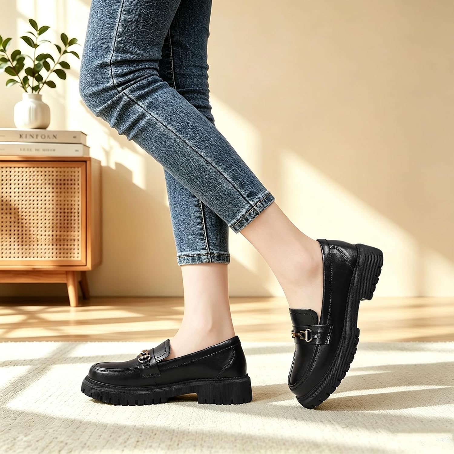 Women Leather Penny Loafers Slip On Comfort Flat Office Work Casual Shoes