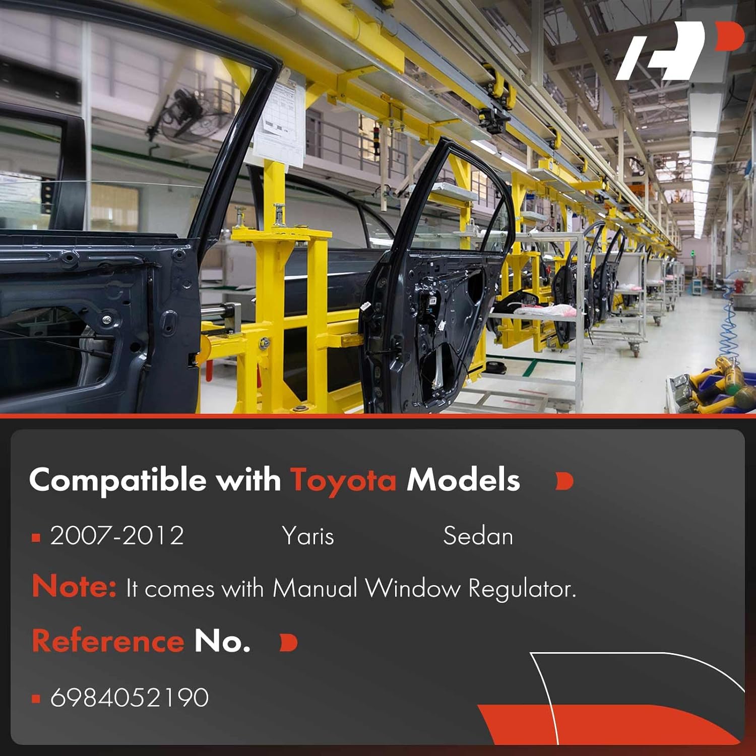 A-Premium Manual Window Regulator Compatible with Toyota Yaris 2007-2012, Sedan, Rear Left Driver Side