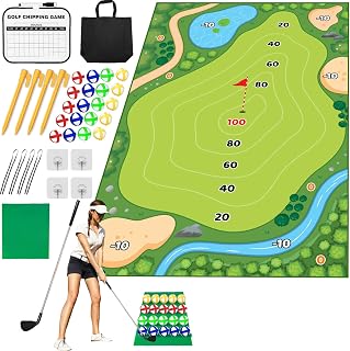 Battle Golf Chipping Mat - 37pcs Sticky Golf Pro Practice Set for Indoor/Outdoor, Adults & Kids with Sticks, Chips & Stand