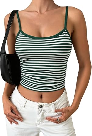 HOUZONIY Womens Spaghetti Striped Tank Tops Y2k Sleeveless Cute Casual Comfy Tank Fitted Slim Crop Cami Shirts Tops