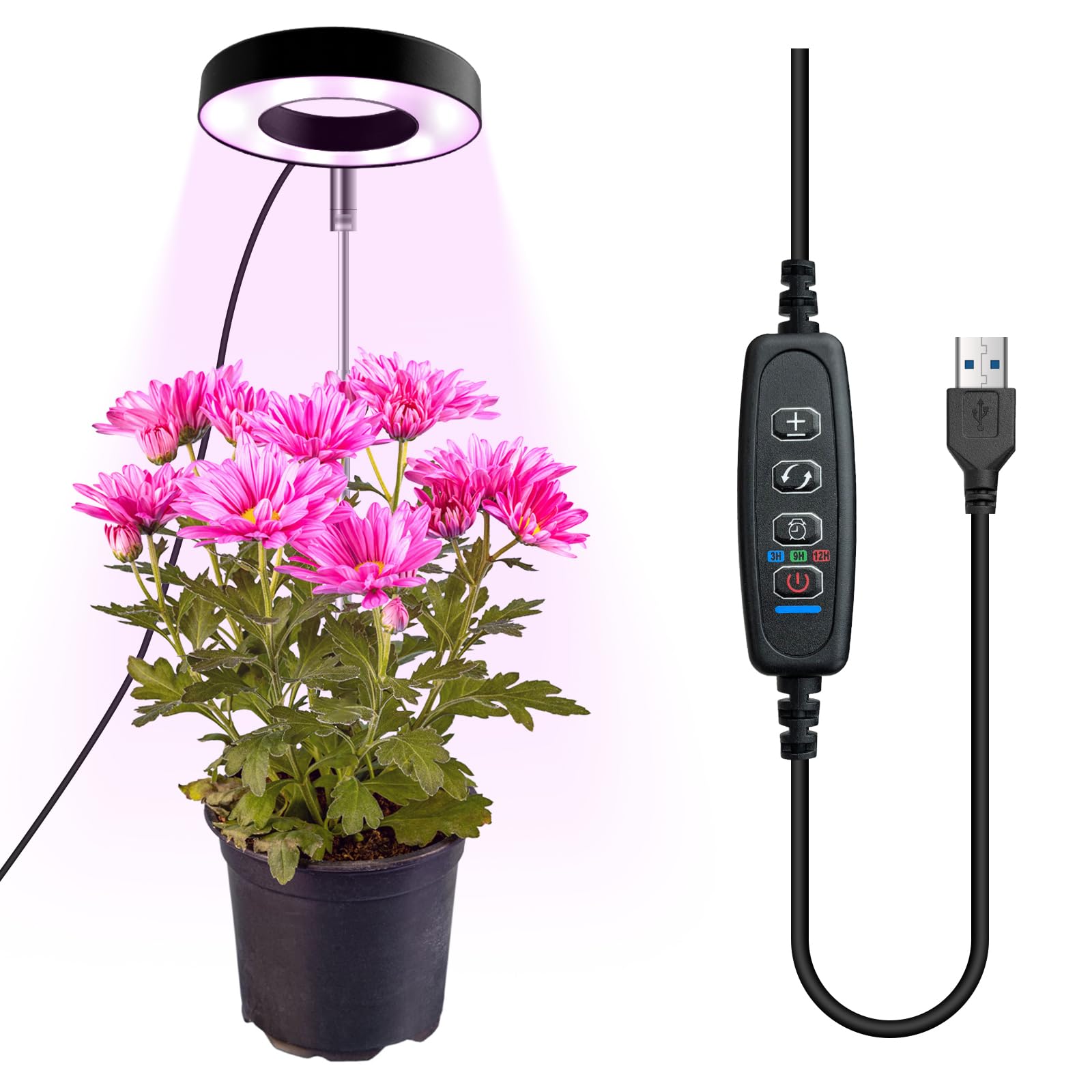 CNMTCCO pflanzenlampe,LED-Pflanzenlicht, Vollspektrum-Pflanzenlicht für Zimmerpflanzen, höhenverstellbares LED-Pflanzenwachstumslicht mit USB-Adapter, 3 Lichtmodi, 3/9/12-Stunden-Timer