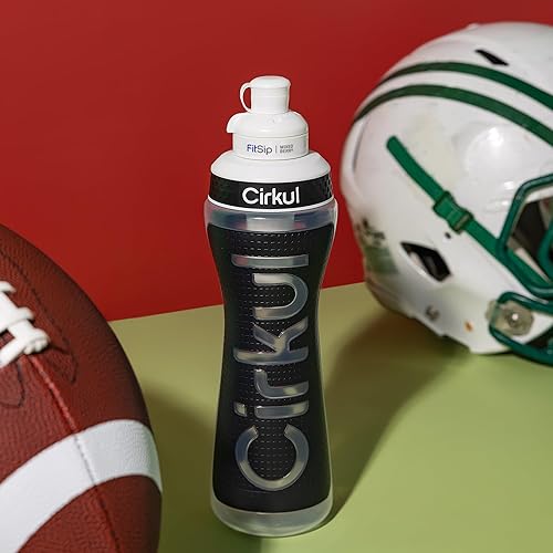 Miniatura 3 de Cirkul Botella de agua exprimible de plástico negro de 22 onzas con agarre y tapa deportiva, sin BPA, diseño antideslizante para gimnasio, ciclismo