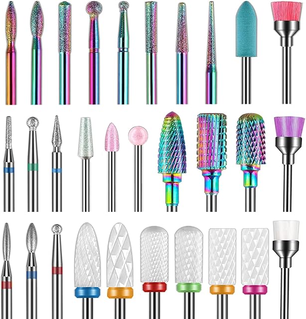 Depvko 30Pcs Nail Drill Bits,3/32 Inch Ceramic Drill Bits for Nails Sets Acrylic, Diamond Cuticle Efile Carbide Remover Bits for Home Salon Acrylic Gel Nail Manicure Pedicure Tools(Come with 3 Cases)