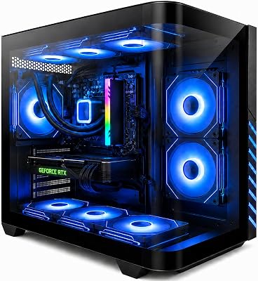 Gaming PC Desktop Liquid Cooled - Ryzen 7 8700F up to 5.0GHz, GeForce RTX 4060 Ti, 16GB DDR5 RAM, 1TB NVME, WiFi 6 & BT 5.4, 9× ARGB Fans, Windows 11, Mechanical Keyboard & Mouse