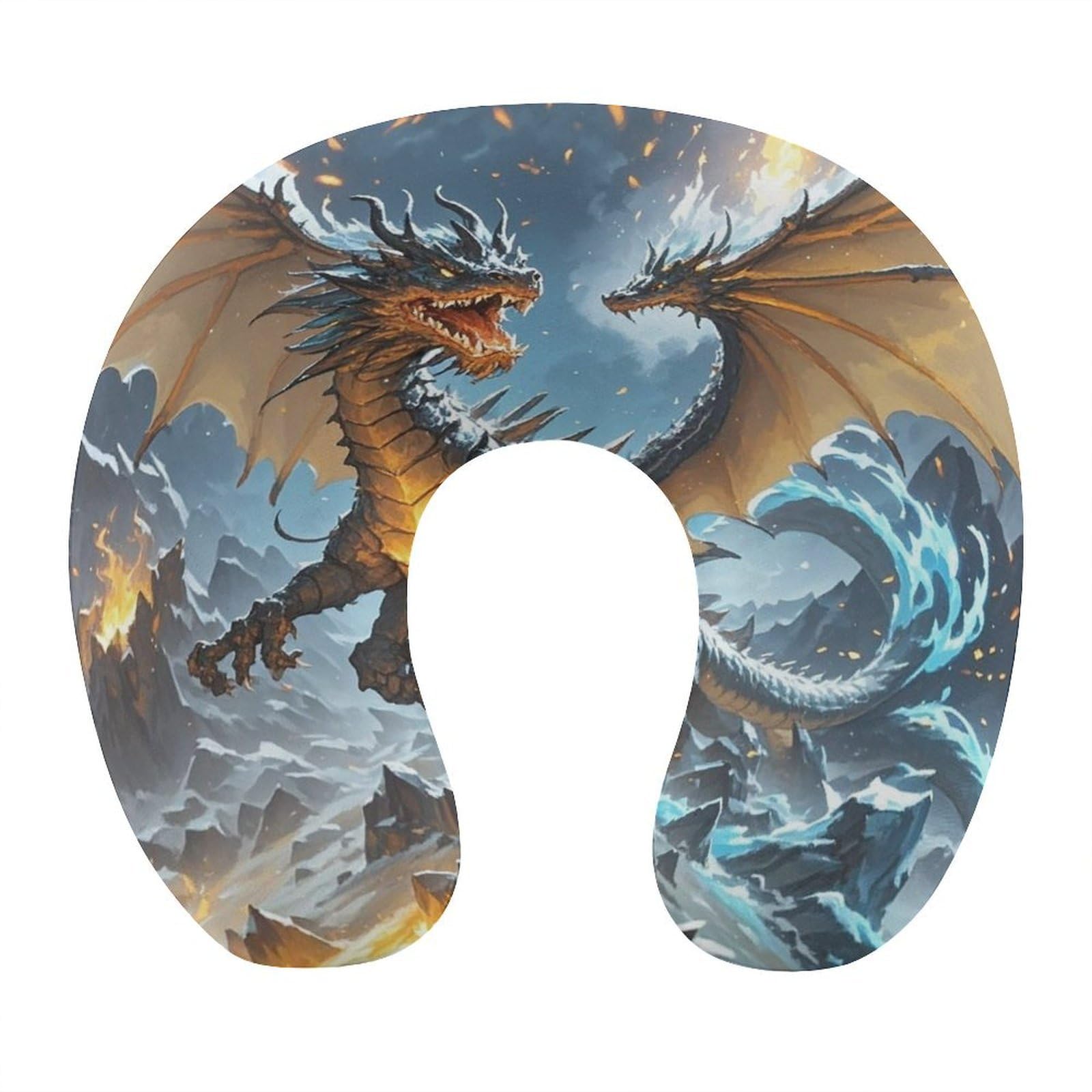 FekiLoot Fire and Ice Dragons Travel Pillow U Shaped Neck Pillow Comfortable Memory Foam Pillow Portable Soft Headrest Lightweight Neck and Head Support for Planes Trains Self-Driving Cars