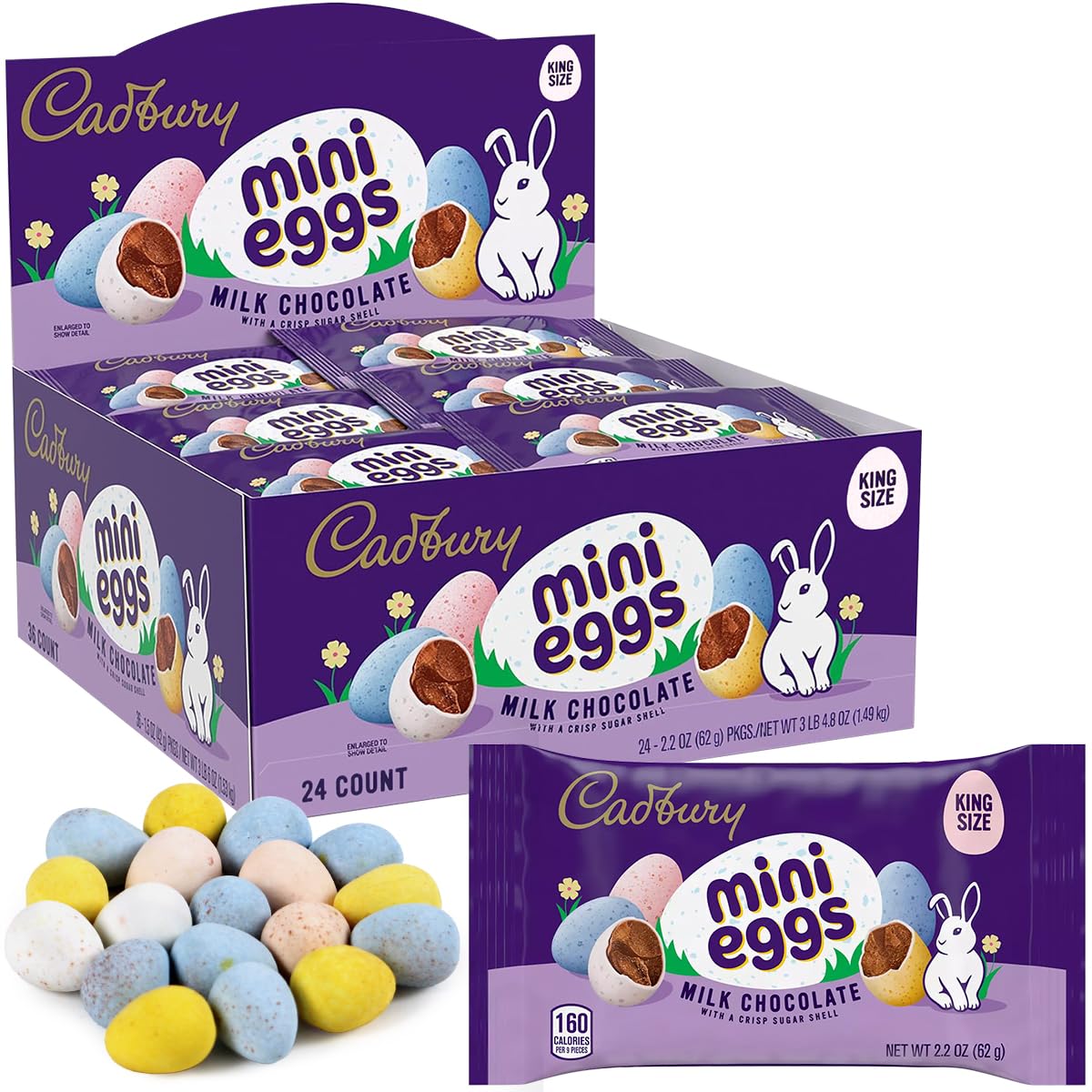 Easter mini eggs - 24 pack - king size bag of 2.2 oz each bag.