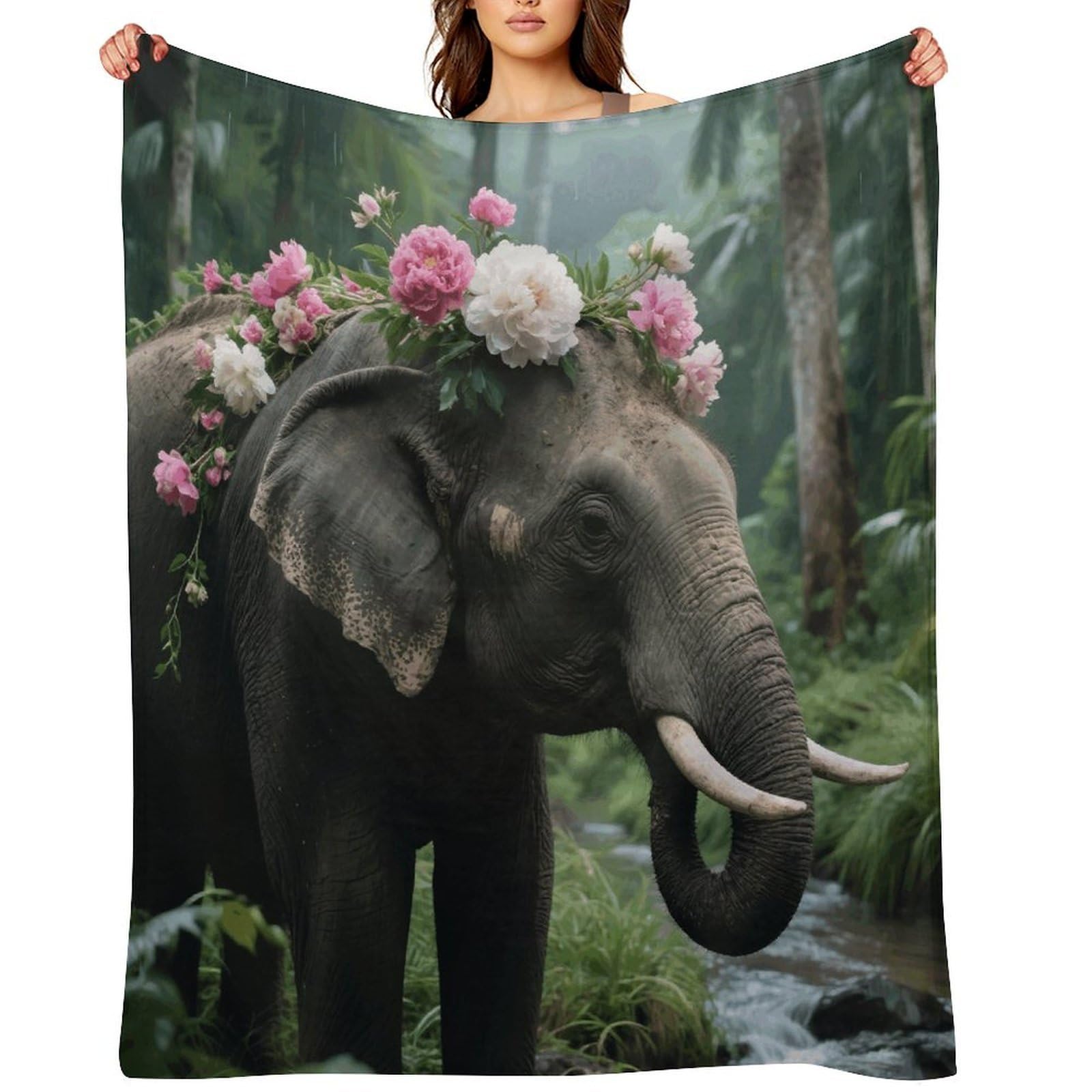 Flower Elephant Throw Blanket for Couch and Bed Super Soft Warm Lightweight Throw Blankets Cozy Fuzzy Flannel Blanket Personalized Decorative Blankets for Sofa Decor 40"x50"