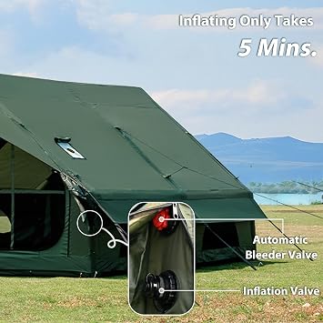 Inflatable Camping Tent with Hand Pump, Easy Assemble Waterproof Windproof Outdoor Inflatable Camping Tent for 4-12 Person Oxford Glamping