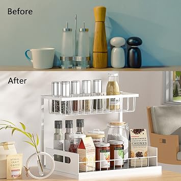 Under Sink Organizer, 2-Tier Pull Out Cabinet Organizer, Under Sink Shelf for Bathroom, Kitchen