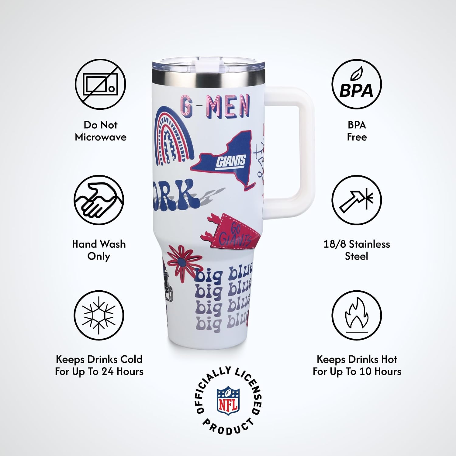 The Memory Company Officially Licensed NFL Game Day Tumbler - 40oz Stainless Steel Double-Wall Insulated Team Color Bling Cup with Team Logo, NFL Licensed Sports Travel Mug with Lid & Straw