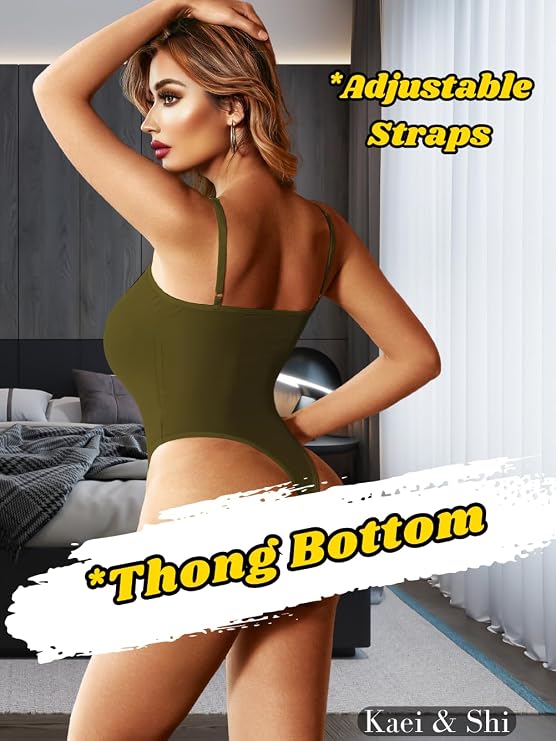 Kaei&Shi Mesh Bodysuit For Women,Spaghetti Strap Backless High Cut Sexy Body Suit,One Piece Sheer Top Rave Outfits Club Date