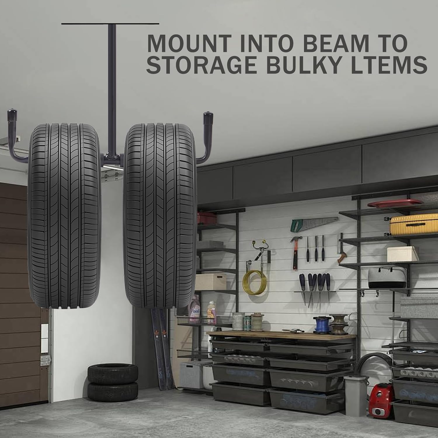 Overhead Garage Storage Hooks, Heavy Duty Utility Hooks Rack Ceiling Mounted for Hanging Bike, Ladder, Lumber, Tools, Hose Pipe Other Bulky Items(2 Pack) image 5