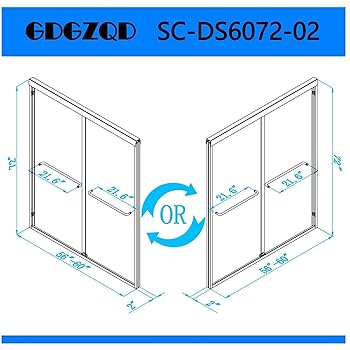 Semi-Frameless Sliding Shower Door W: 60 x H:72 Inches