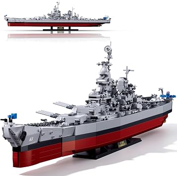 Sluban USS Missouri BB-63 Battleship Building Kit, 1739PCS WW2 Military Series Navy Ships Building Blocks Set for Adults 14+, Large 77cm Display Model Boat Toy Gifts
