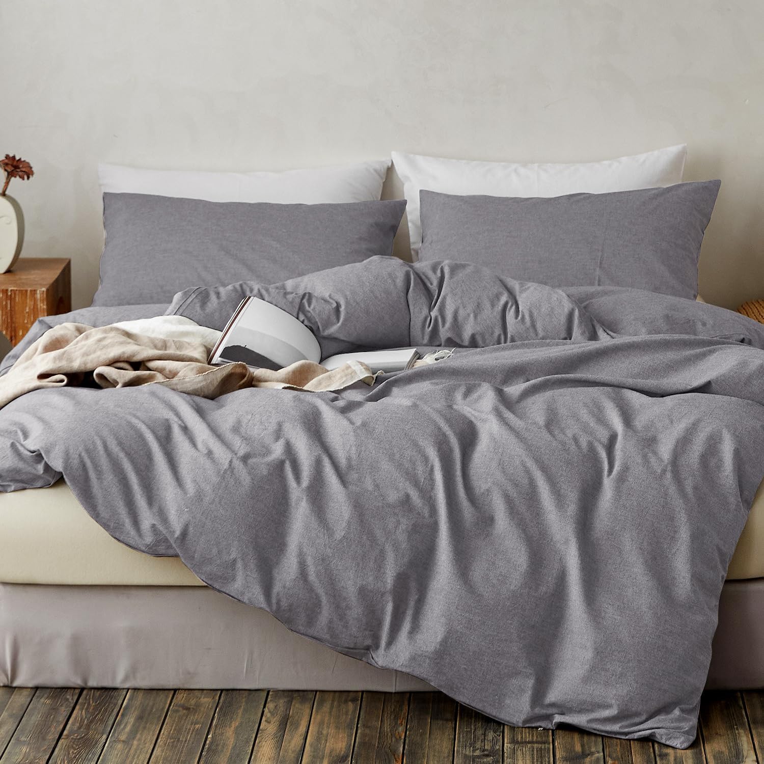 Amazon.com: TOCOMOA Duvet Cover Set King Size, 100% Washed Cotton Like ...